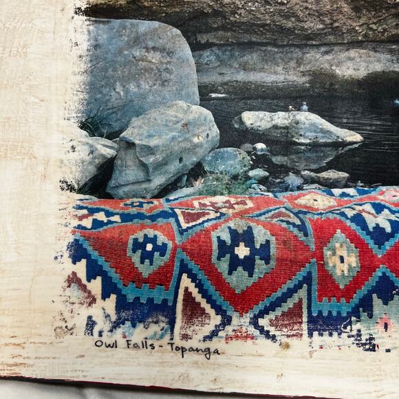 Decoupage Wall Art Landscape Waterfall Afghan Tribal Artist Signed Minimalistic - Picture 4 of 7